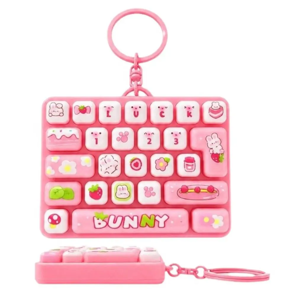 Cartoon 26 Keys Keyboard Keychain Mini Pressable Keys Fingertip Button Keyring Clicker Sound Relaxed Sensory Clicker Travel Use