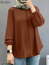 ZANZEA Women Fall 2024 Blouses Muslim Fashion Casual Loose Long Sleeve Blusas Mujer Islamic O Neck Solid Color Shirts Tops