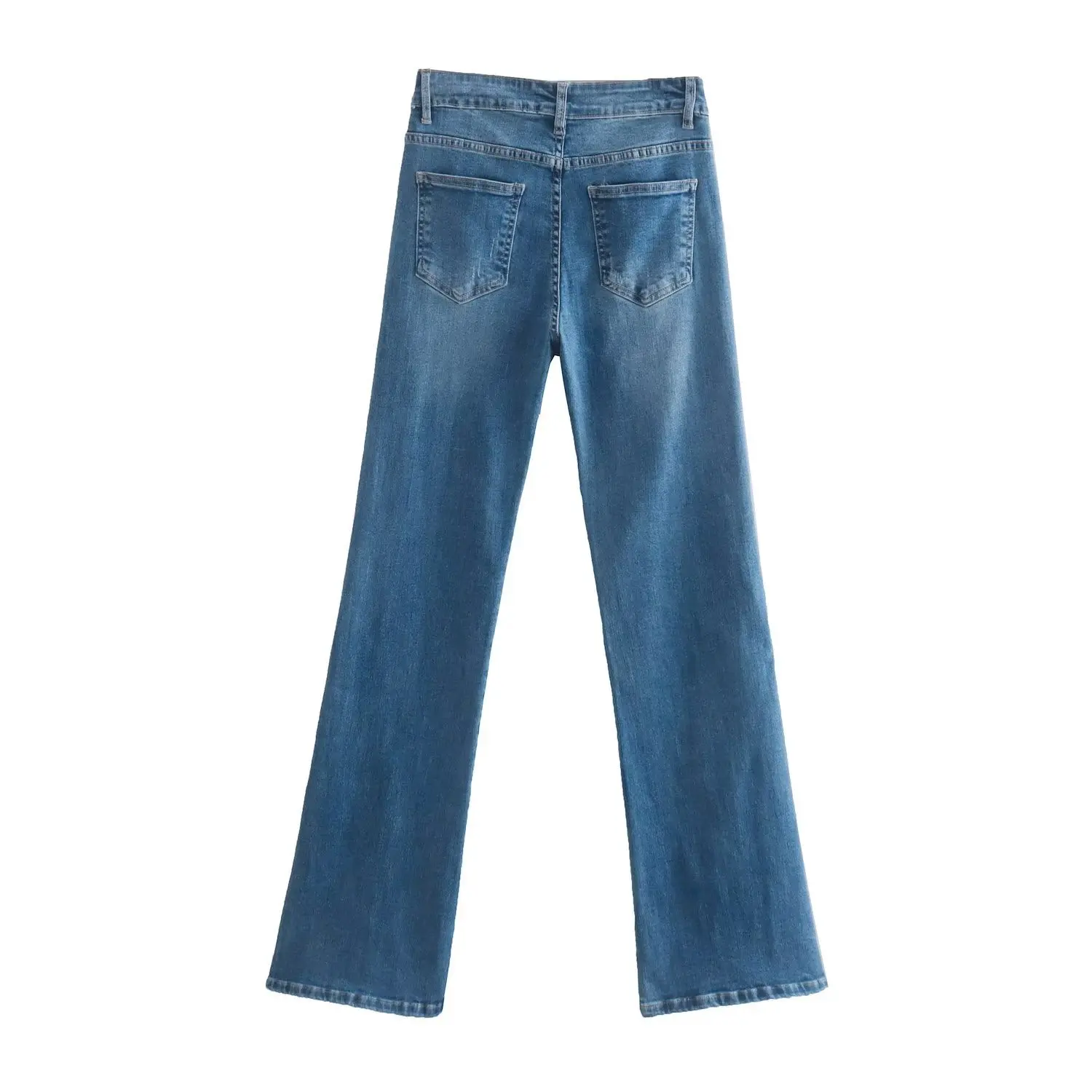 Withered Vintage Forking Flare Denim Pants High Street Washed Blue High Waist Jeans Women