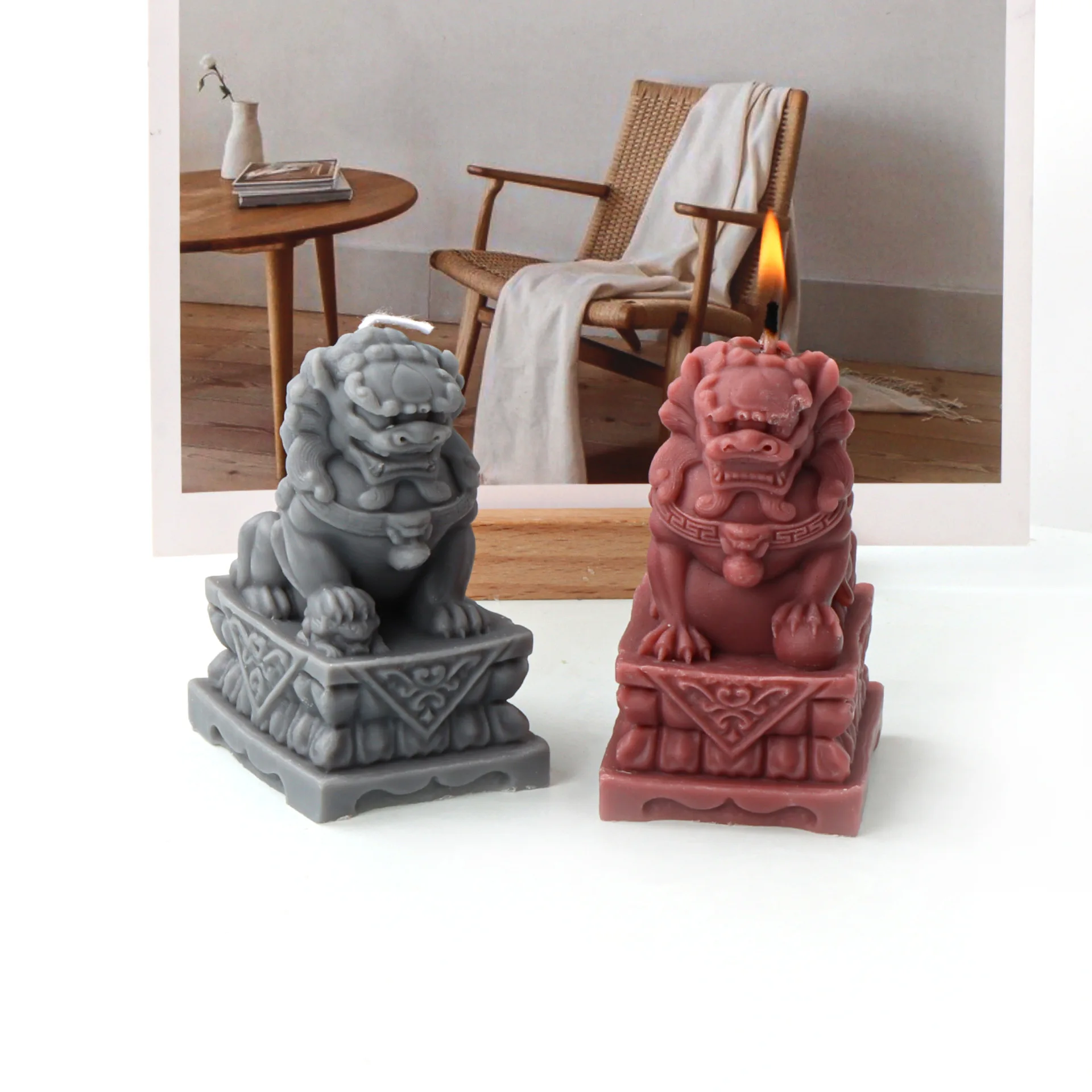 

2 Toad Lion Statue Candle Silicone Mold Gypsum form Carving Art Aromatherapy Plaster Home Decoration Mold Gift Handmade