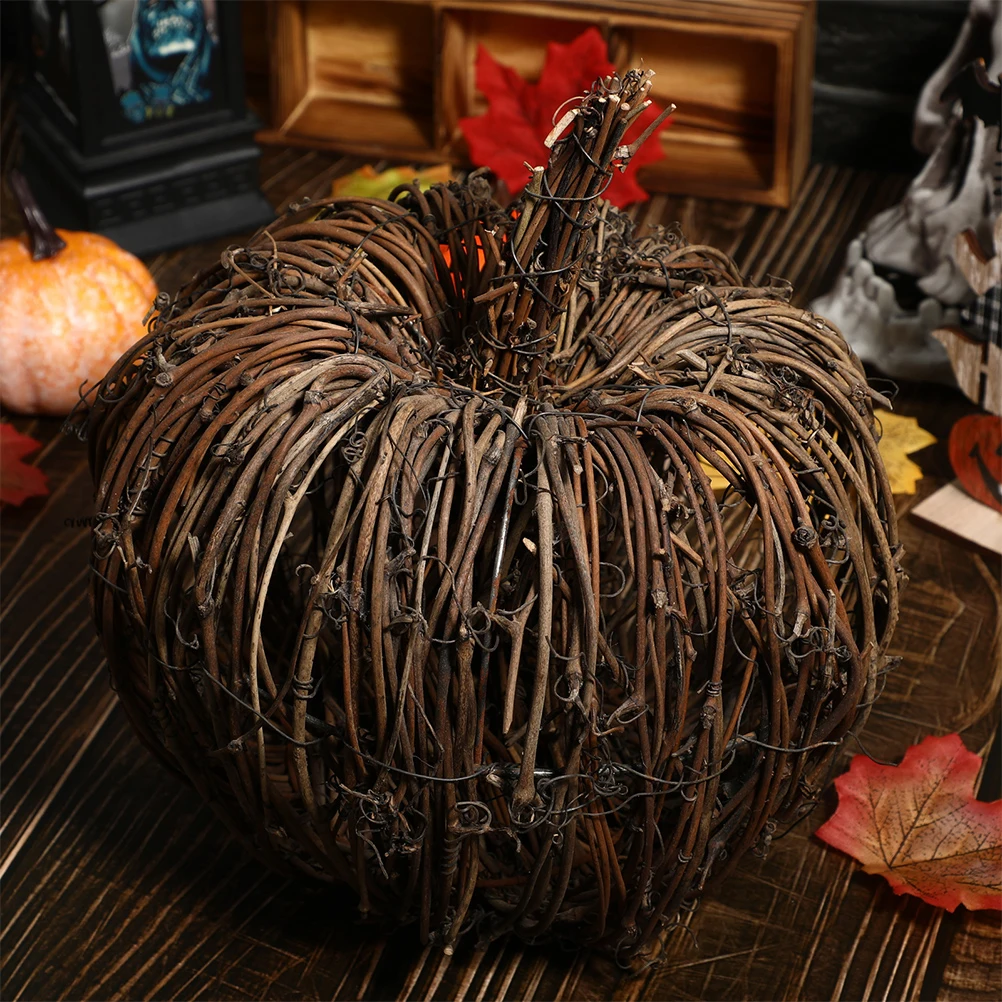 

2 Pcs Rattan Pumpkin Decor 15CM 20CM Simulation Home nament Halloween Thanksgiving Craft Layout Tabletop Accent