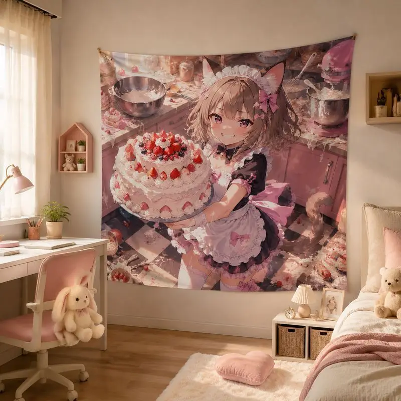 VIKAMA Tapisserie murale Chat Galaxie Bleu Violet, Décoration Murale Montagne Nuit Lunaire, Toile de fond Mystique Animaux Sauvages pour Décoration de Dortoir