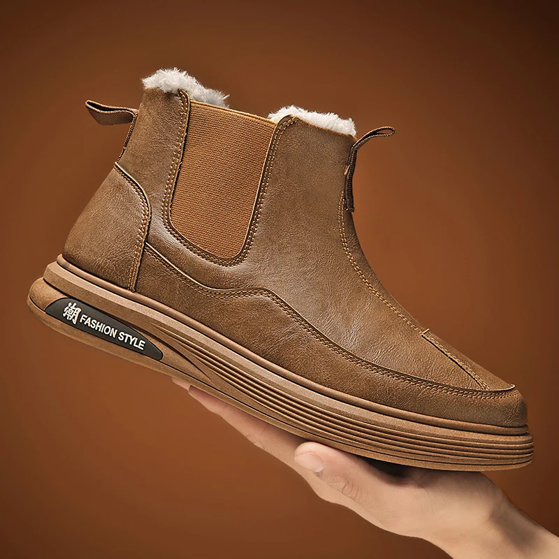 Botas de nieve para hombre, zapatos deportivos antideslizantes impermeables de invierno, botas altas, zapatos de algodón cálidos y gruesos con forro polar para hombre