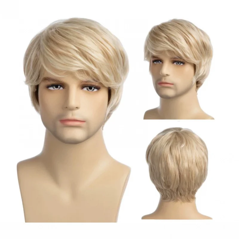 

style men's with side-swept bangs, short synthetic hairpieces. European and American wigs.
