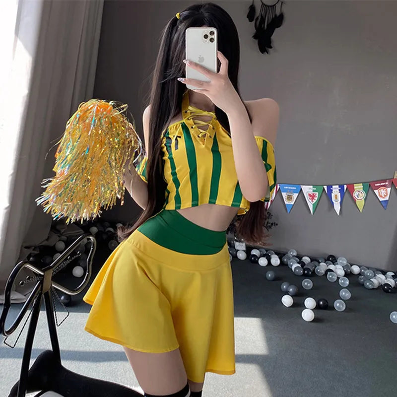 New Sexy Lingerie Soccer baby cheerleaders Stage play Color combination design miniskirt Hide the opening for women cosplay