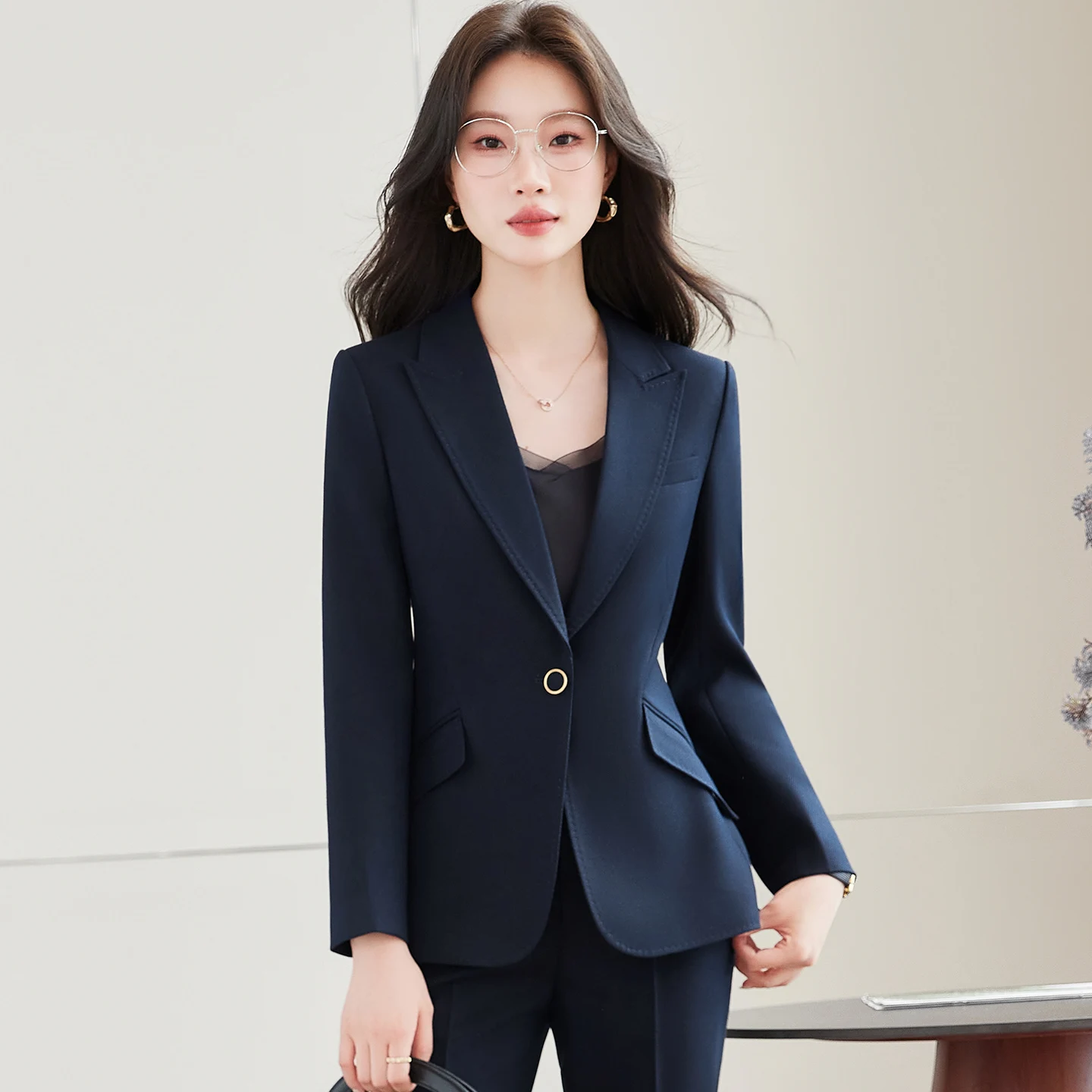 ZJYT Elegant Chic Business One Button Blazer Suit Trousers 2 Piece Women Outfit Plus Size Office Lady Work Wear Jacket Pants Set