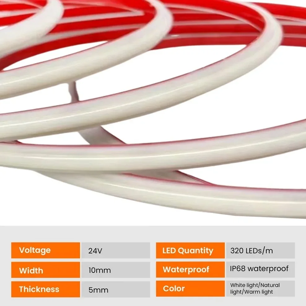 COB LED Strip Light IP68 Waterproof CRI90 Flexible LED Tape DC24V 320LEDs/m Silicone Tube High Density Liner LED Strip lamp