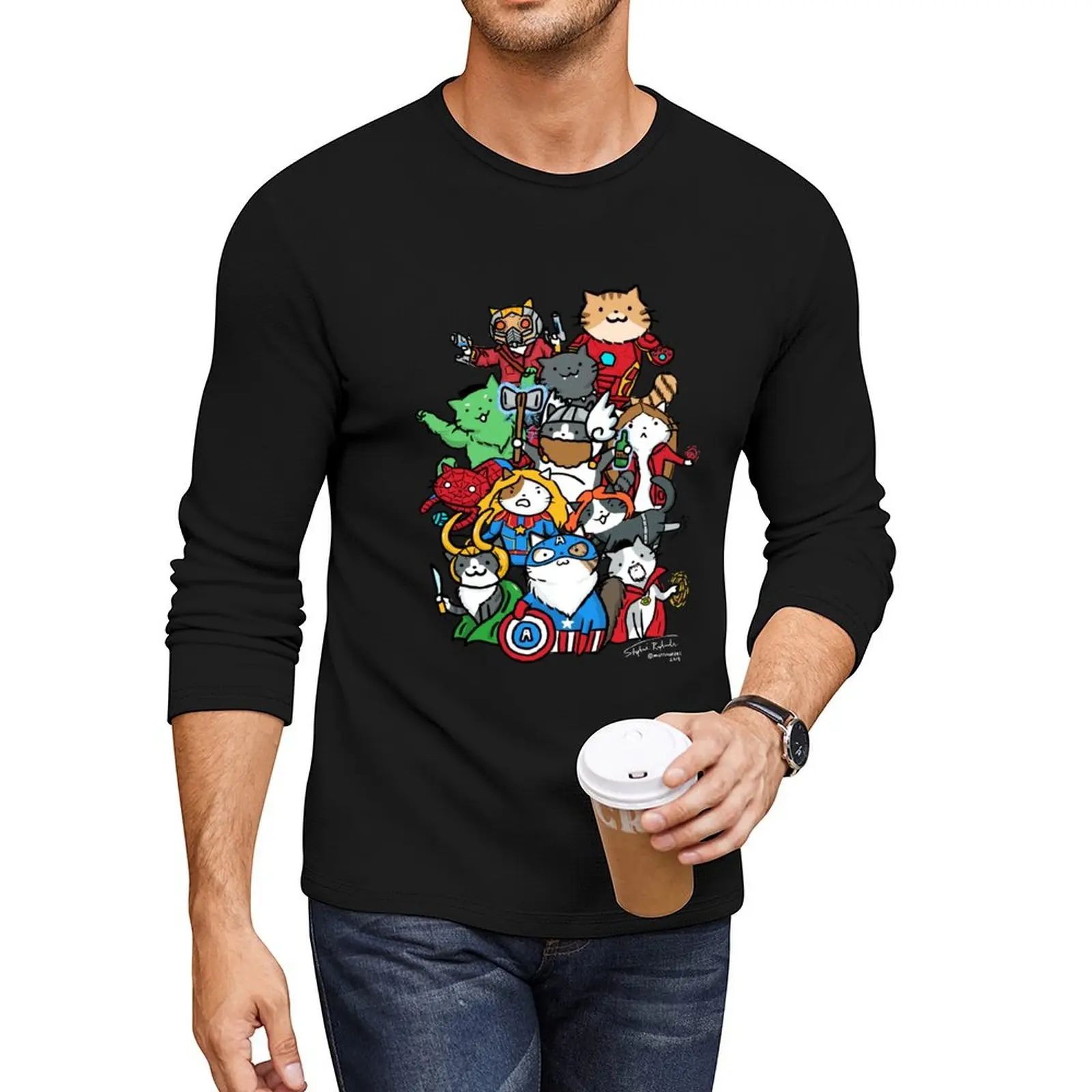 

Catvengers Long T-Shirt black t shirt black t shirts Tee shirt hippie clothes workout shirts for men