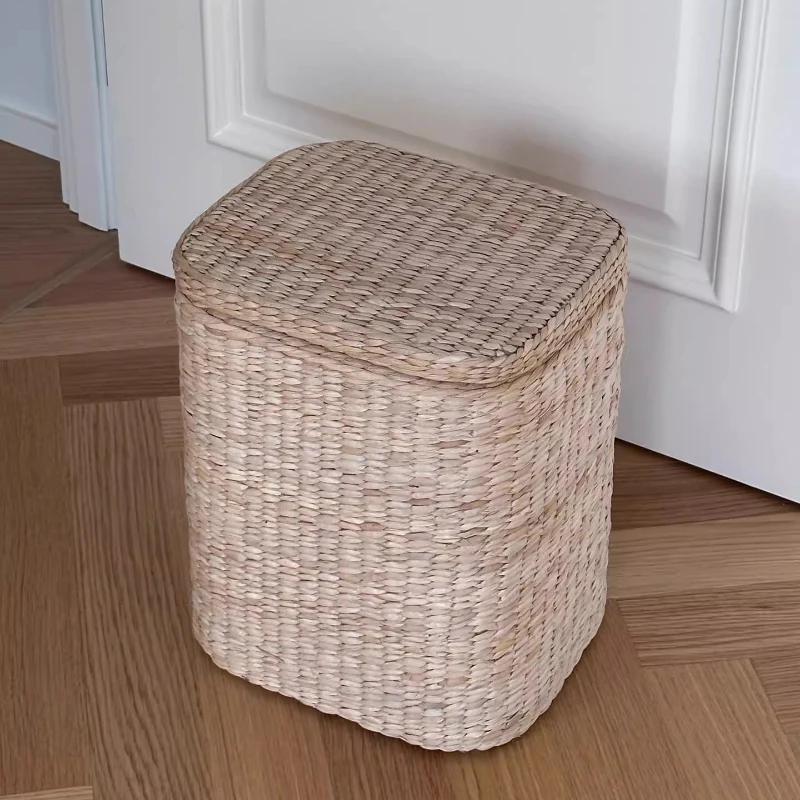 Woven Rattan Nightstand Narrow Storage Box Alternative Multi-Function Bedroom Organizer Space Saving Compact Cabinet Solution