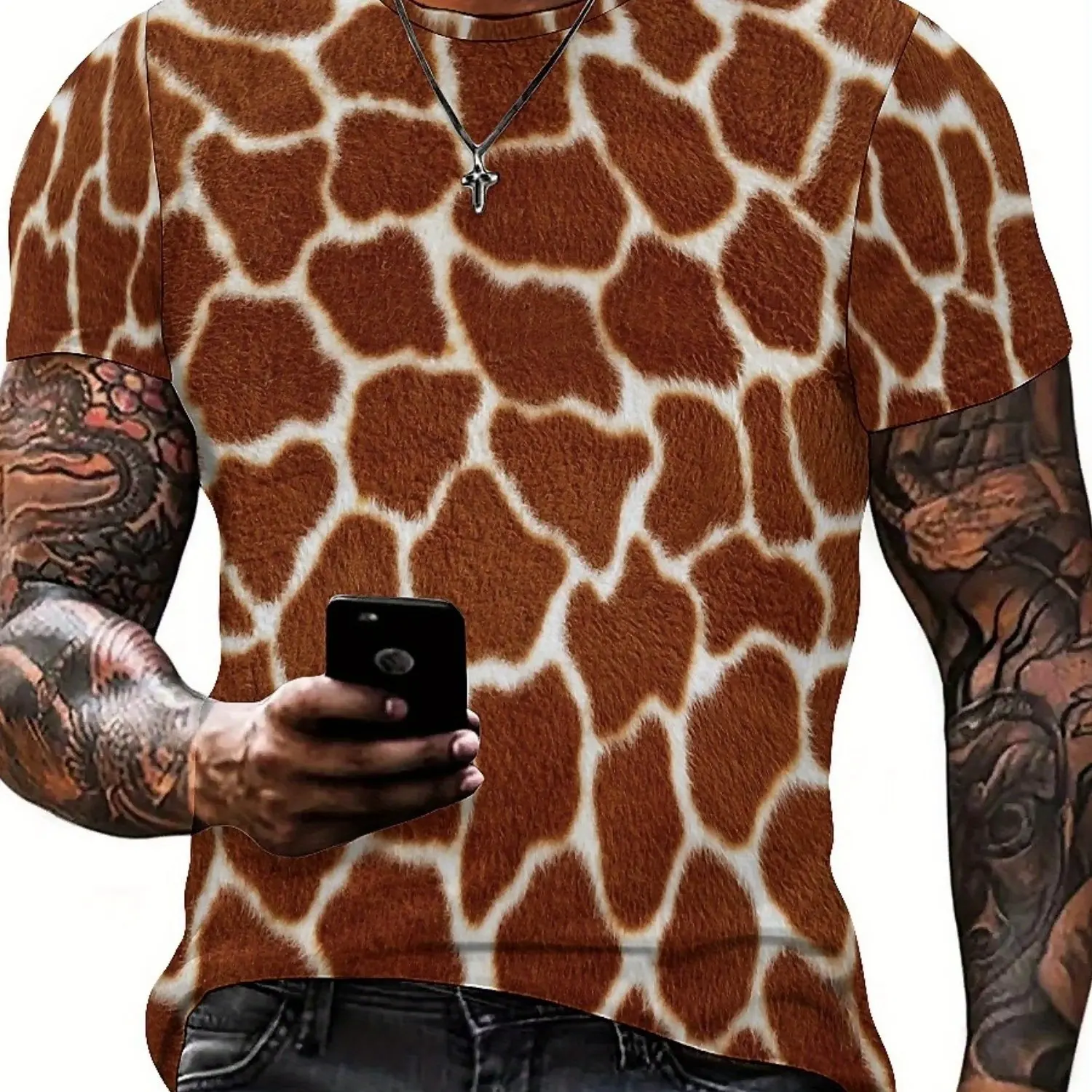 Camiseta masculina com estampa de girafa engraçada – Design "I'm a Giraffe, Not a Zebra", manga curta, gola redonda, roupa casual e esportiva