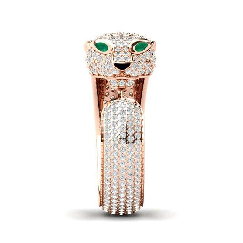 Fashion Full Crystal Inlaid Leopard Ring Opening Unisex Ring Party Jewelry Gift image 3