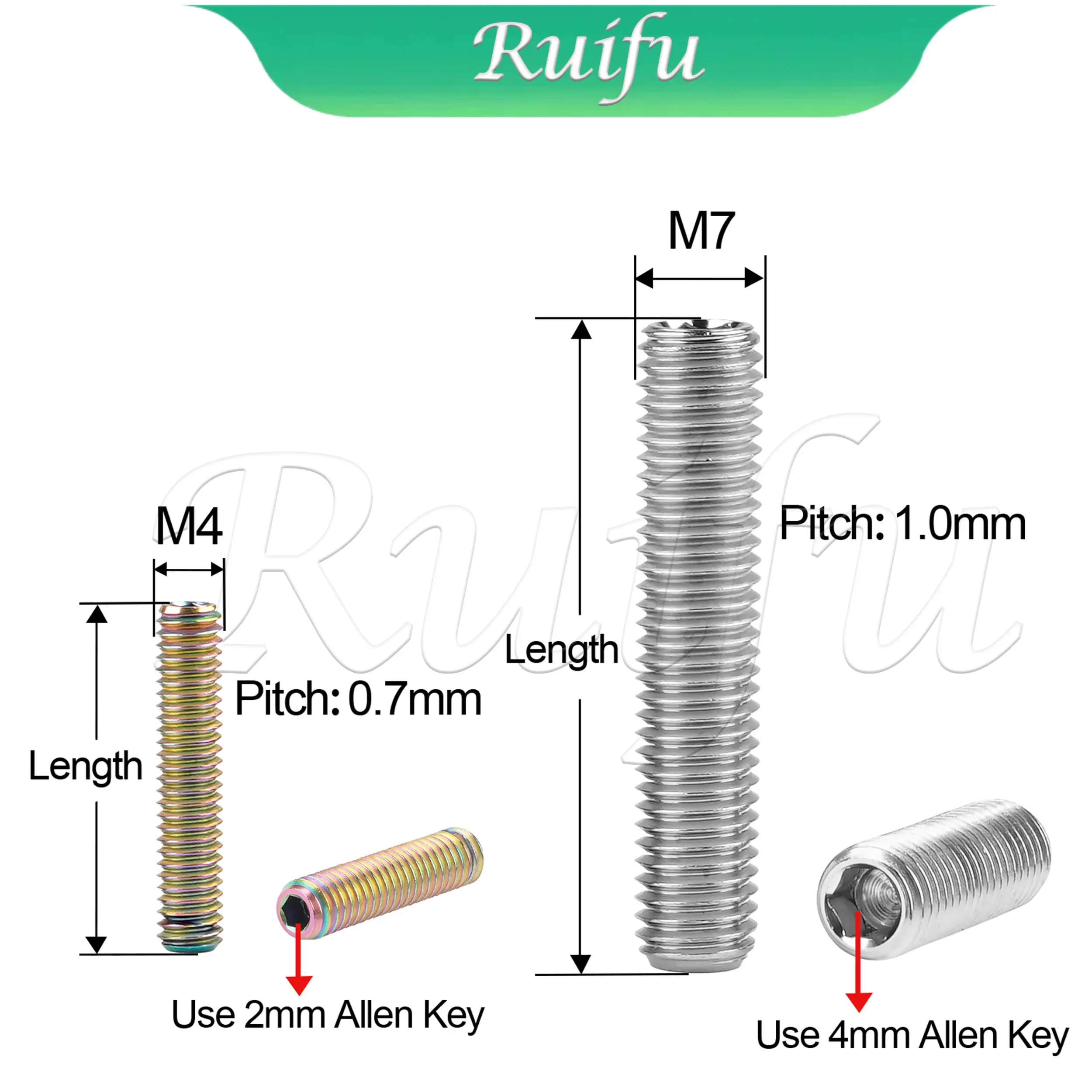 Ruifu  Titanium Bolt hex Socket Set Screw Tc4/Gr5 M4 M7 Headless Hex Socket Set Screw DIN916