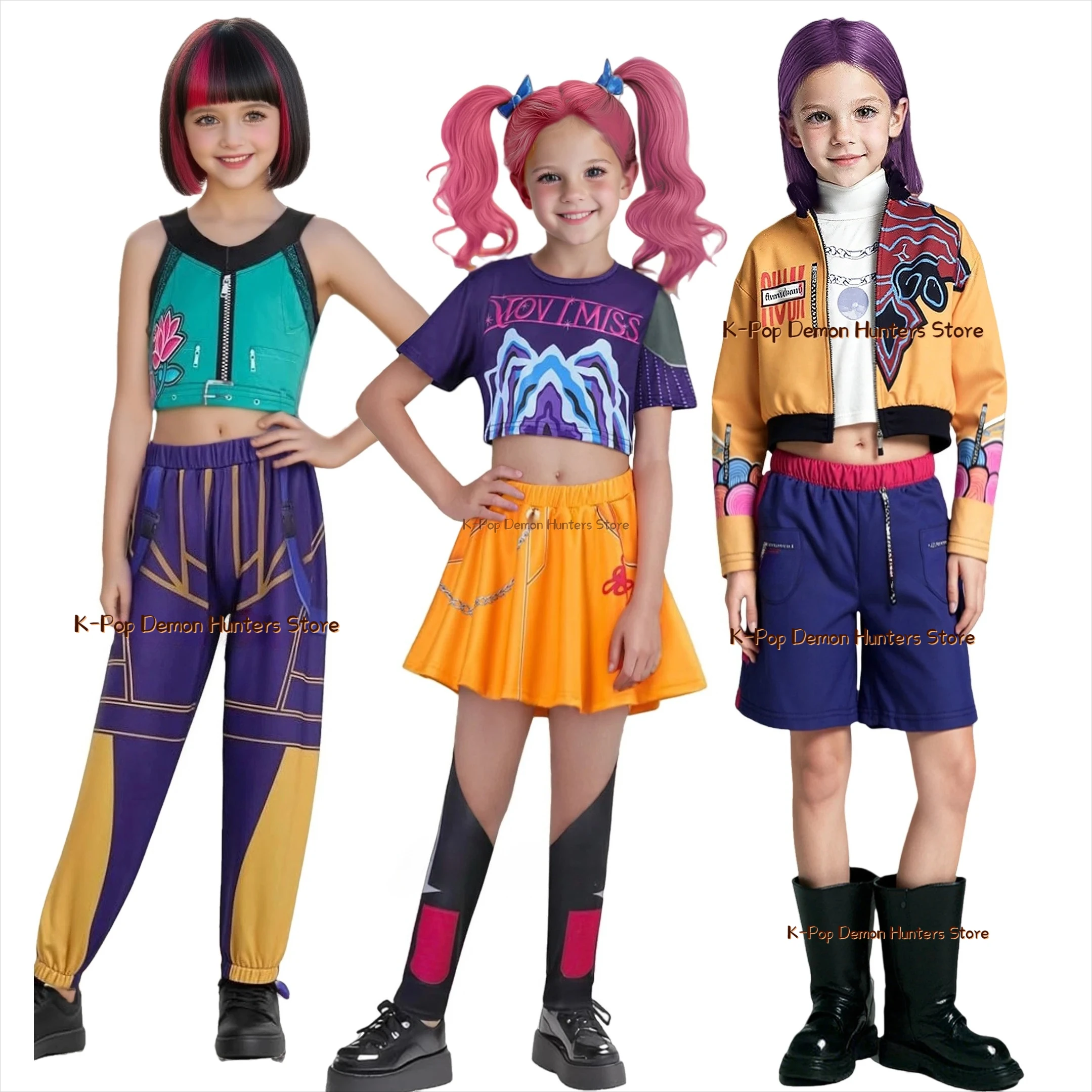 

Kids Baby Girl Zoe Zoey Mira Rumi Cosplay Costume Outfit Anime Cartoon Demon Hunter KPop Huntrix K Pop Cosplay Halloween Costume