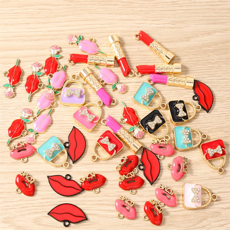 10 Stück niedliche, gemischte Emaille-Anhänger für Make-up-Taschen, Lippenstift-Anhänger für die Schmuckherstellung, Ohrhänger, Halsketten, DIY-Bastelzubehör – Detail 3
