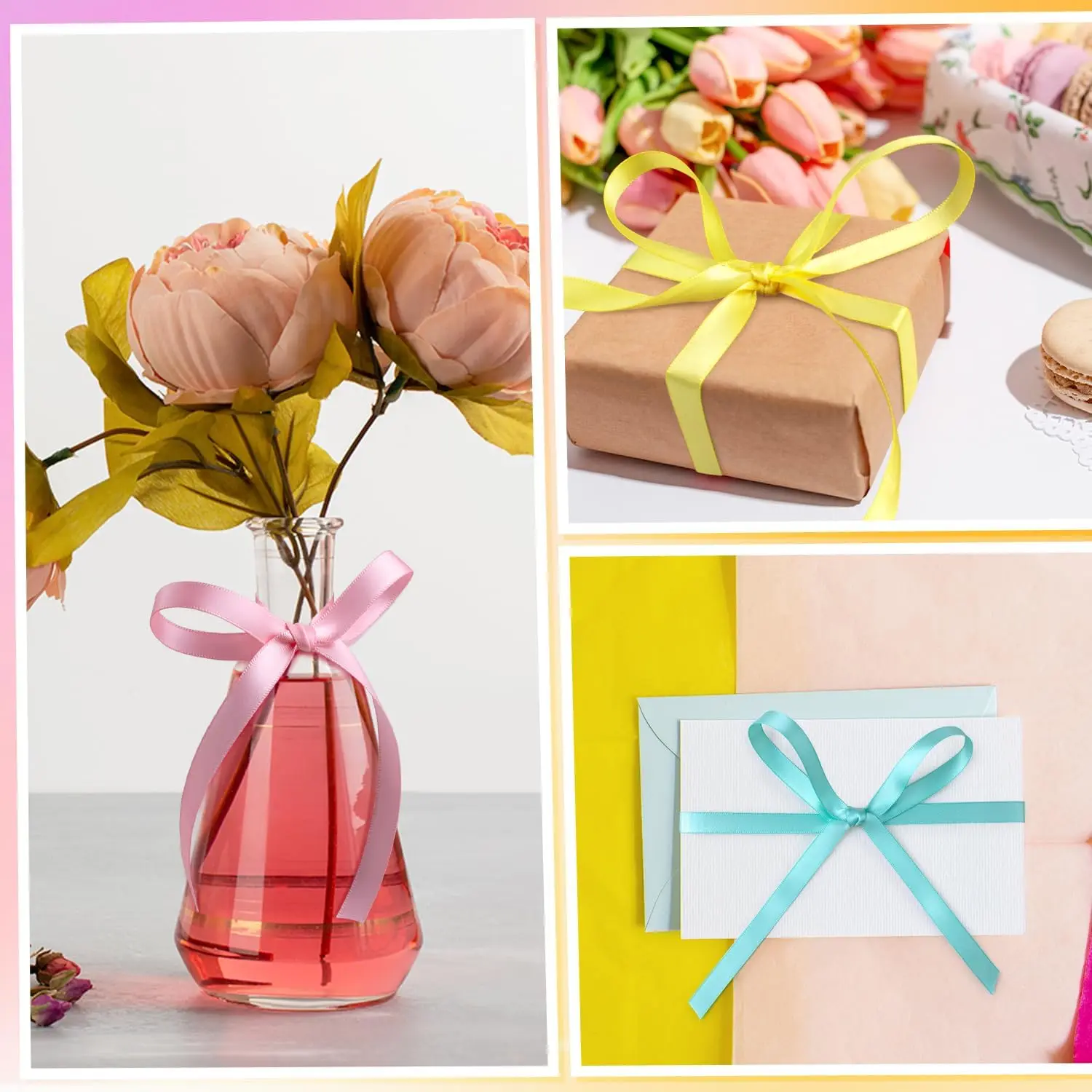 6 Rollen 150 Yards 3/8 Zoll sortiertes einfarbiges Satinband für Hochzeitseinladungen, Blumensträuße, Geburtstagsfeiern, DIY-Geschenkverpackungen – Detail 18