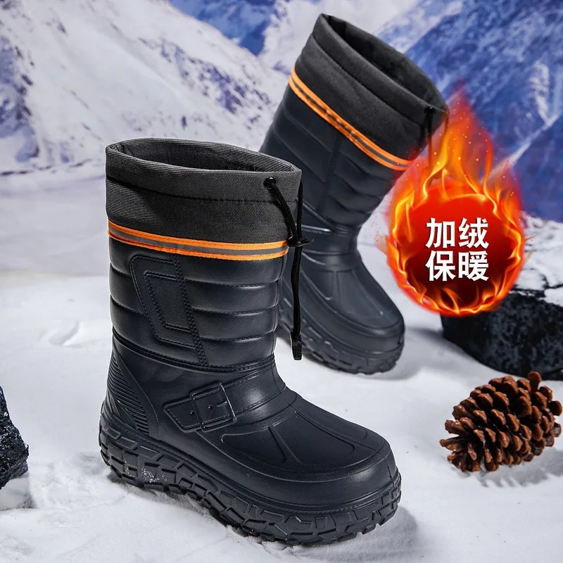 Men's Fleece-lined Rain Shoes Warm and Non-slip EVA Lightweight Men's Shoes Thickened Winter Rain Boots Waterproof Cotton Shoes