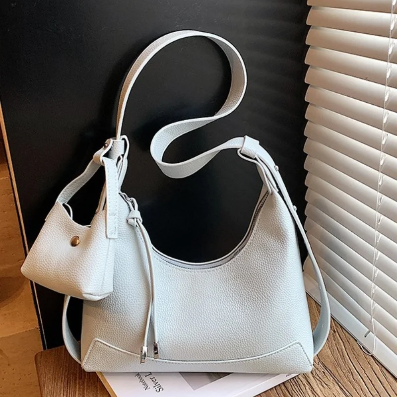

PU Leather Shoulder Bag with Small Wallet Solid Color Underarm Pouch Travel Sling Bag Women Crescent Bag Work Crossbody Bags