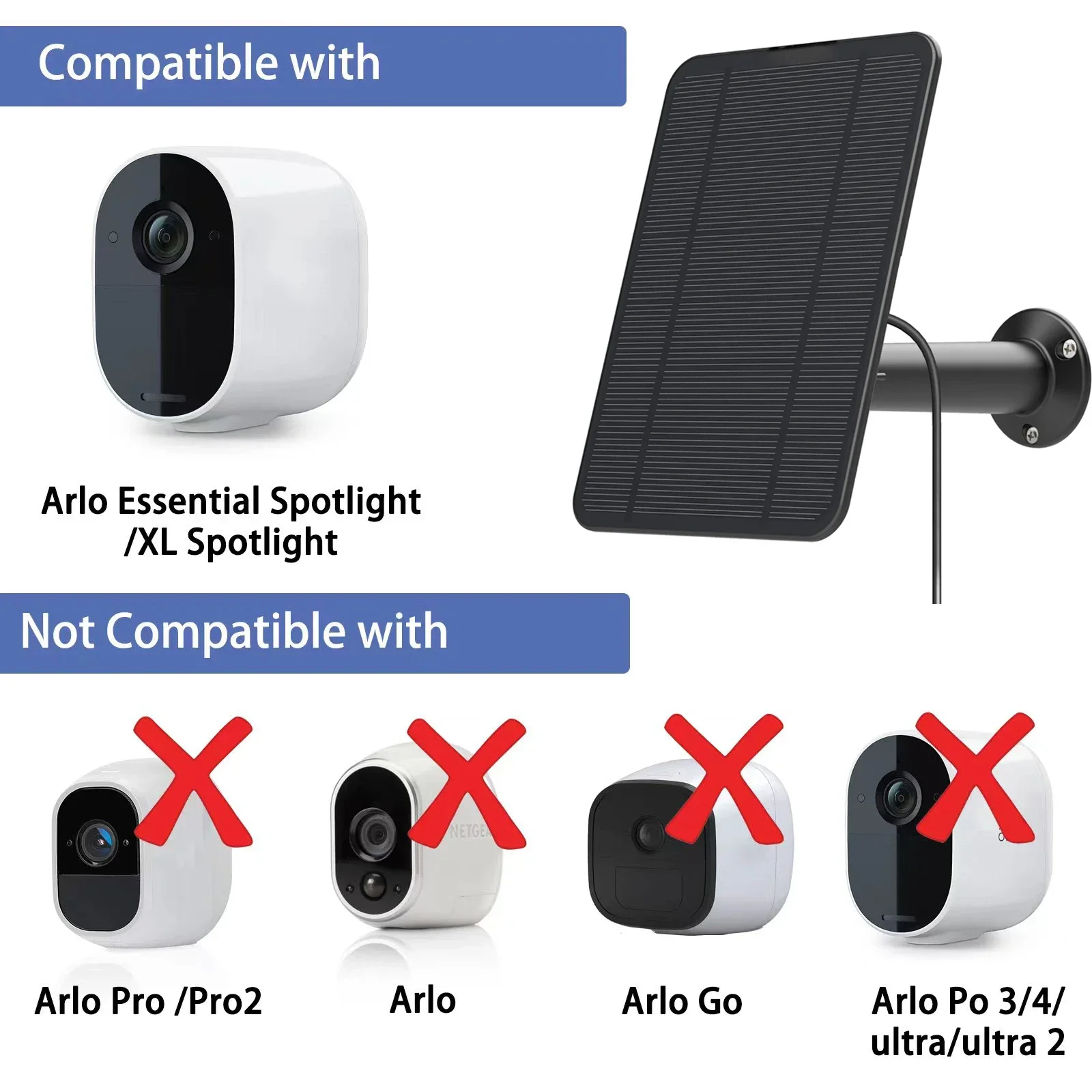 

Зарядка солнечной панели 4 Вт для прожектора Arlo Essential/XL, водонепроницаемым зарядным кабелем длиной 13,1 фута, защита от атмосферных воздействий IP65 (черный)