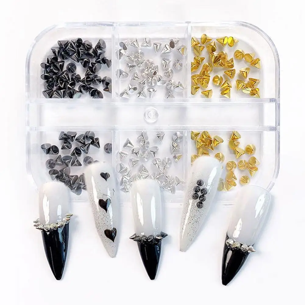 

6 Grids 3D Metal Rivet Nail - DIY Gold & Silver Punk Style Sequins Irregular Stickers Art Accessories Mixed Nail , Nail F4M2
