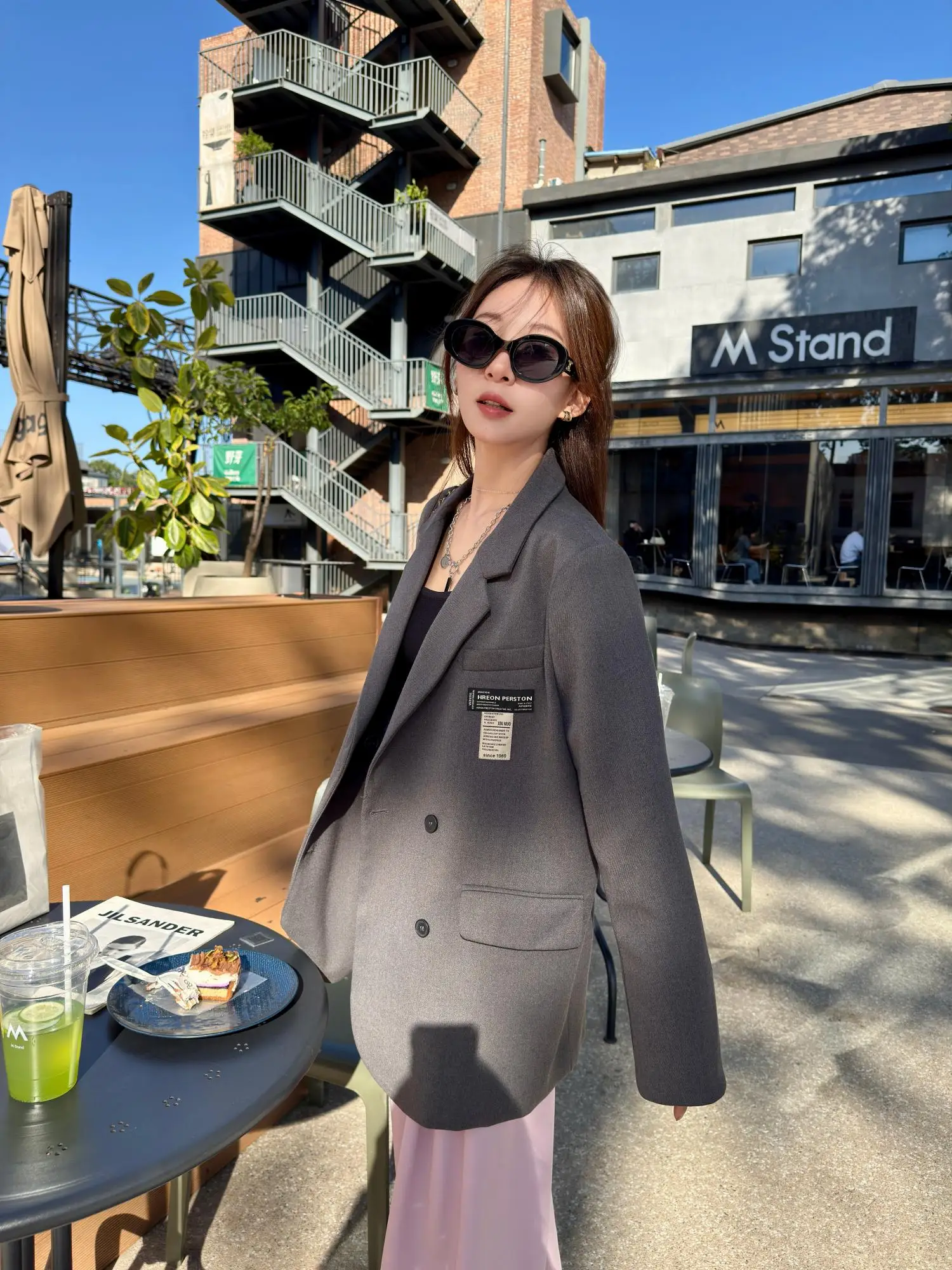 

Повседневный свободный женский костюм: пиджак с пэчворк-дизайном, простой, высококачественный, винтажный, на одной пуговице, с длинными рукавами, однотонный