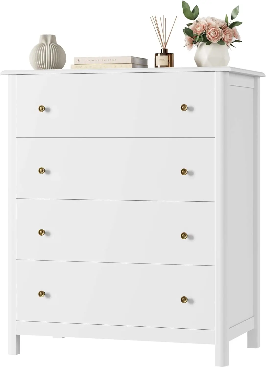 

White Dresser with 4 Drawers, Modern Dresser Chest of Drawers, 4 Drawer Dresser, Tall Wood Dresser Storage Cabinet