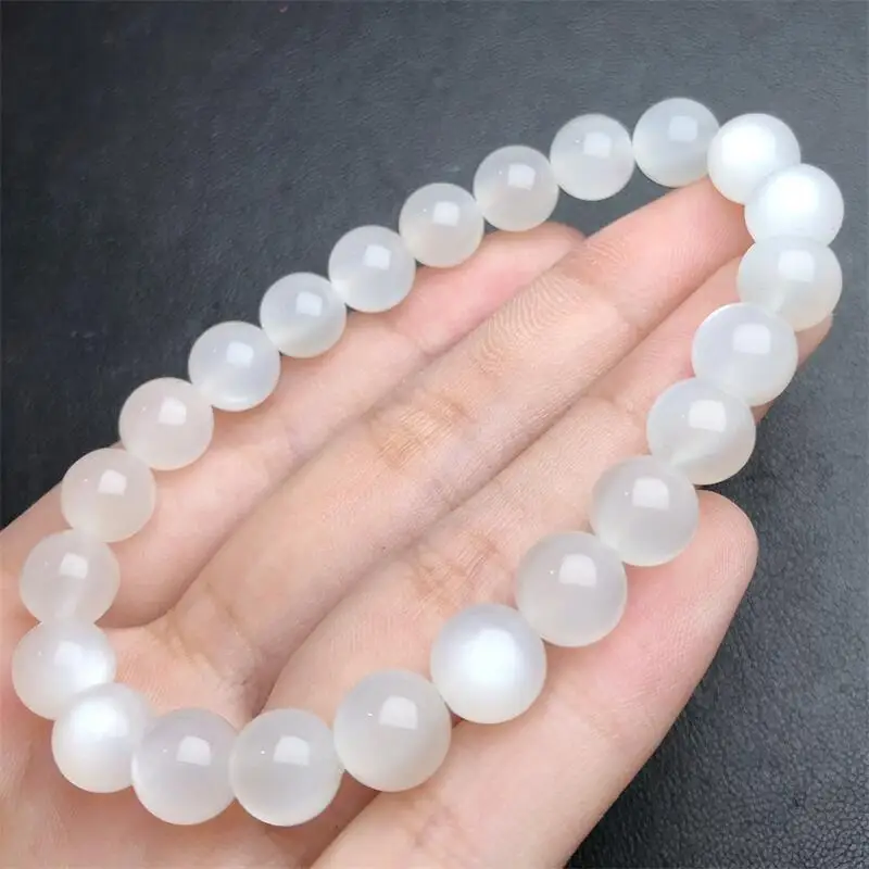 8.5MM Natural White Moon Stone Bracelet Charms Handmade Fortune Energy Bangle Mineral Woman Amulet Jewelry Gift 1PCS