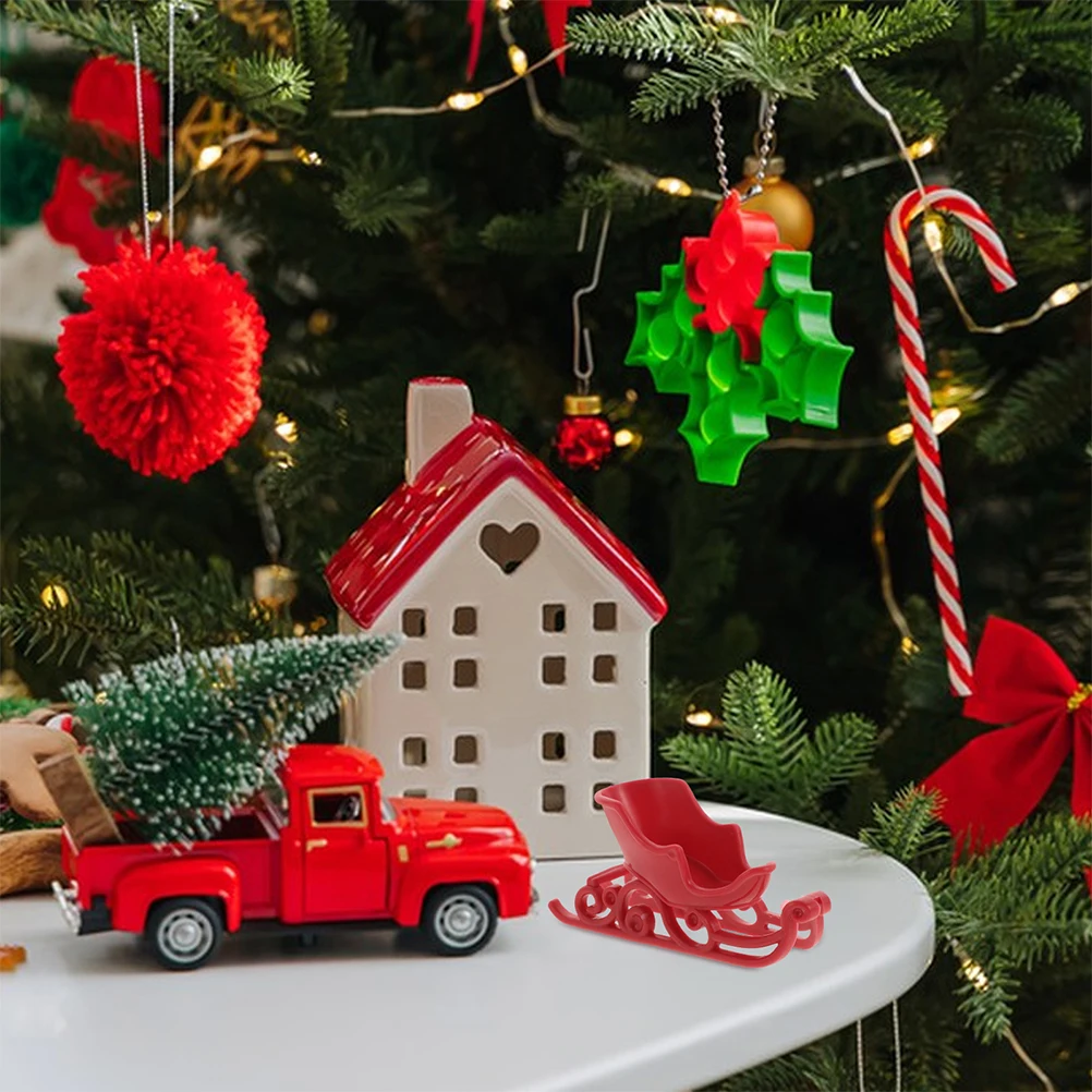 

10 Pcs Snow Car Ornaments Christmas Sleigh Sledge Decorate Desk Santa Decorative Craft Plastic
