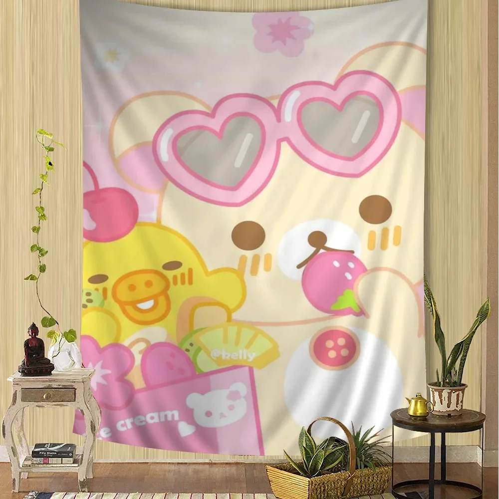 Cute Rilakkuma Bear Printed Large Wall Tapestry Hanging Tarot Hippie Wall Rugs Dorm Home Decor