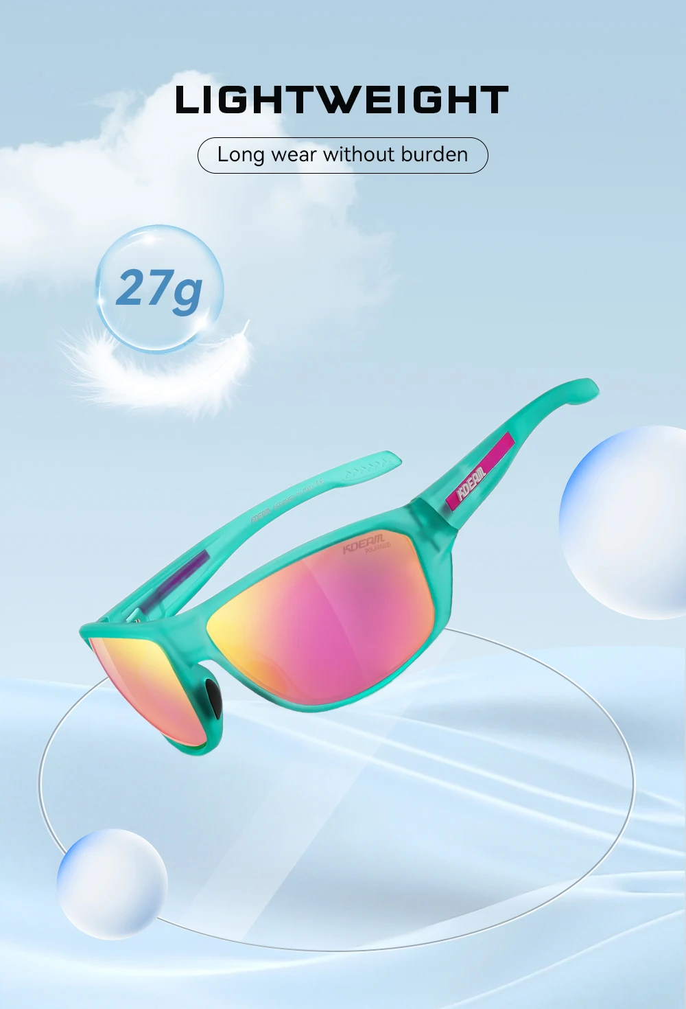 KDEAM Ganz schwarze Angelsonnenbrille, polarisierte Performance-Sport-Sonnenbrille für Herren, TR90 mit Totenkopf-Etui, Kategorie 3 – Detail 8