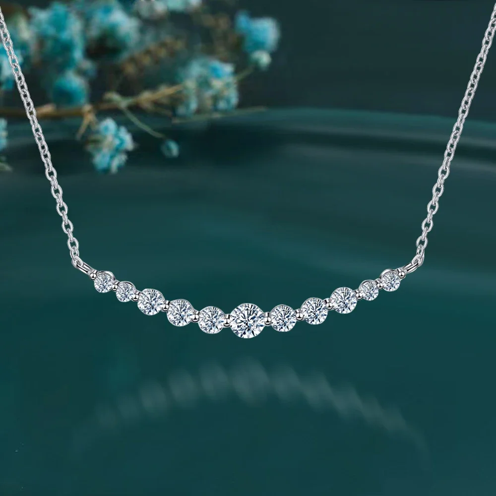 KUTPF Smile Pendant Necklace with 1.1CT  D Color Moissanite Diamond Necklace  S925 Sterling Silver Chain Fine Jewelry For Women