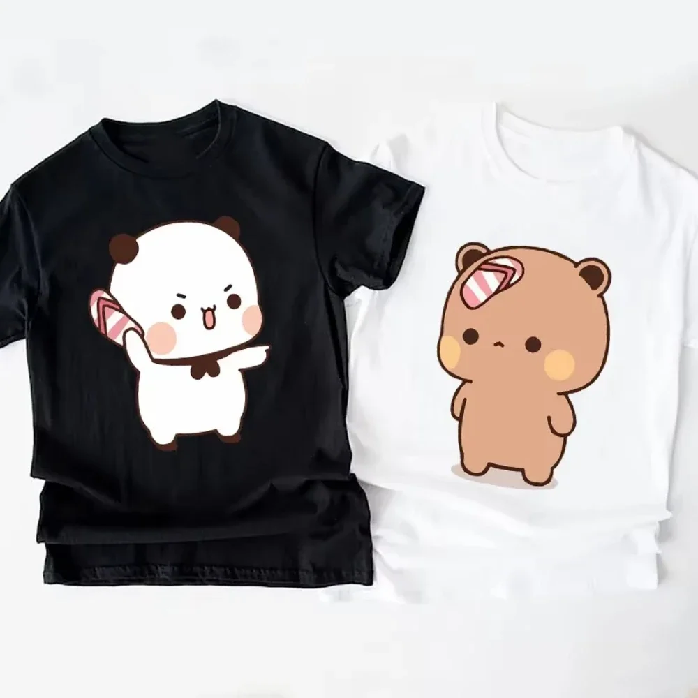 Kawai Panda Bear Bubu Throwing Flip Flop To Dudu T-shirt Men Women Funny Couple T Shirt Casual Fashion Cute Tshirt Valentines