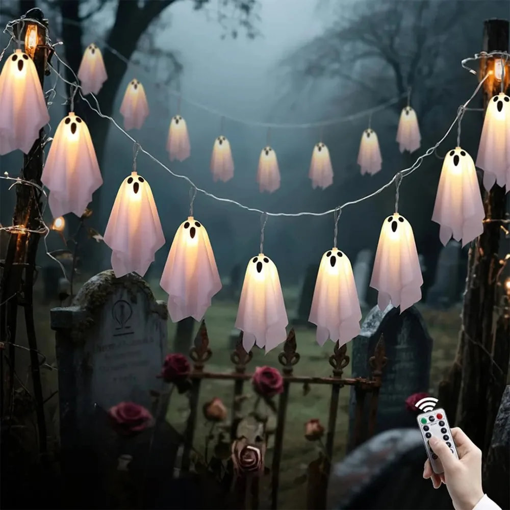 

Ghost Halloween Lights, 8 Modes Waterproof String Garland, Indoor Outdoor Decorations for Party, Haunted House