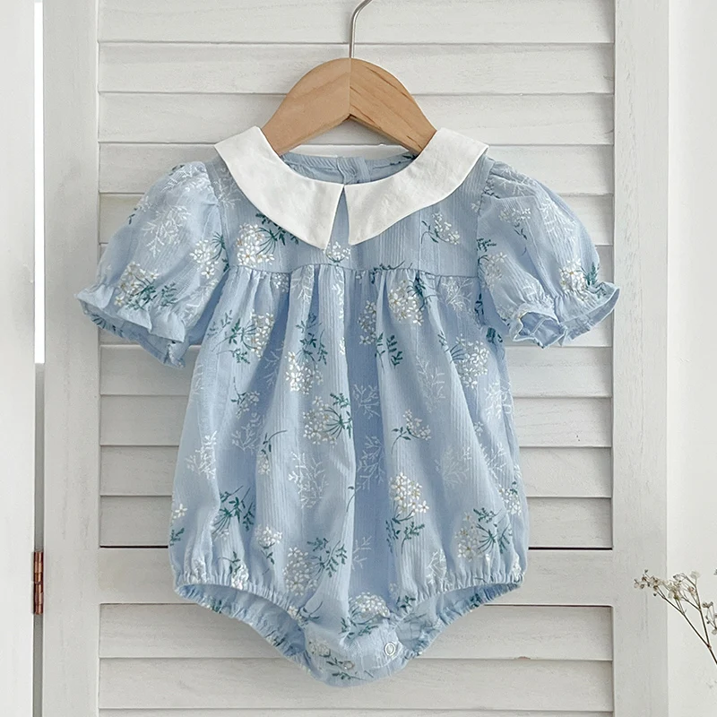 

2024 New Summer 0-24M Baby Girl Clothing Infant Baby Girls Bodysuits Short Sleeved Cotton Print Toddler Baby Girls Jumpsuit