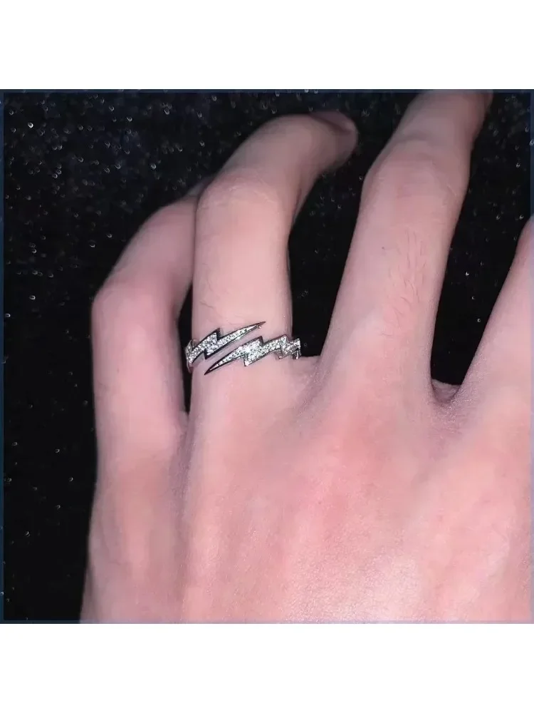 2024 جديد فضي اللون البرق خواتم مفتوحة للنساء الرجال العصرية غير النظامية السبابة البنصر شخصية الهيب هوب مجوهرات هدية