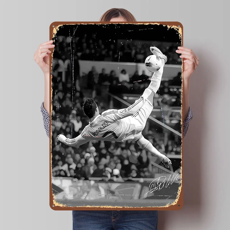 Messi Soccer Ronaldo Printed Poster Customized Wall Art Retro Vintage Metal Tin Signs for Home Coffee Bar Accessories Man Cave