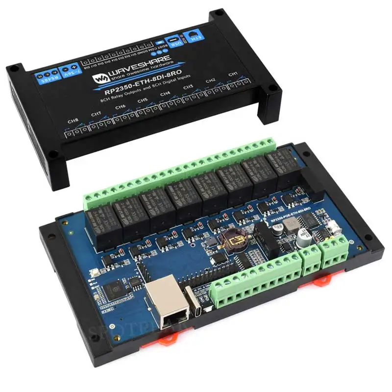 Raspberry Pi Pico 2 RP2350B Industrial 8-Channel Relay IOT LAN Digital Input DIO /RS485 /RJ45 Ethernet /POE