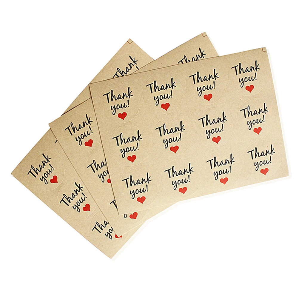 

600 Pcs Thank You Stickers Kraft Paper Vintage Red Heart Wedding Birthday Party Favor Labels for DIY Food Gift Crafts Stationery