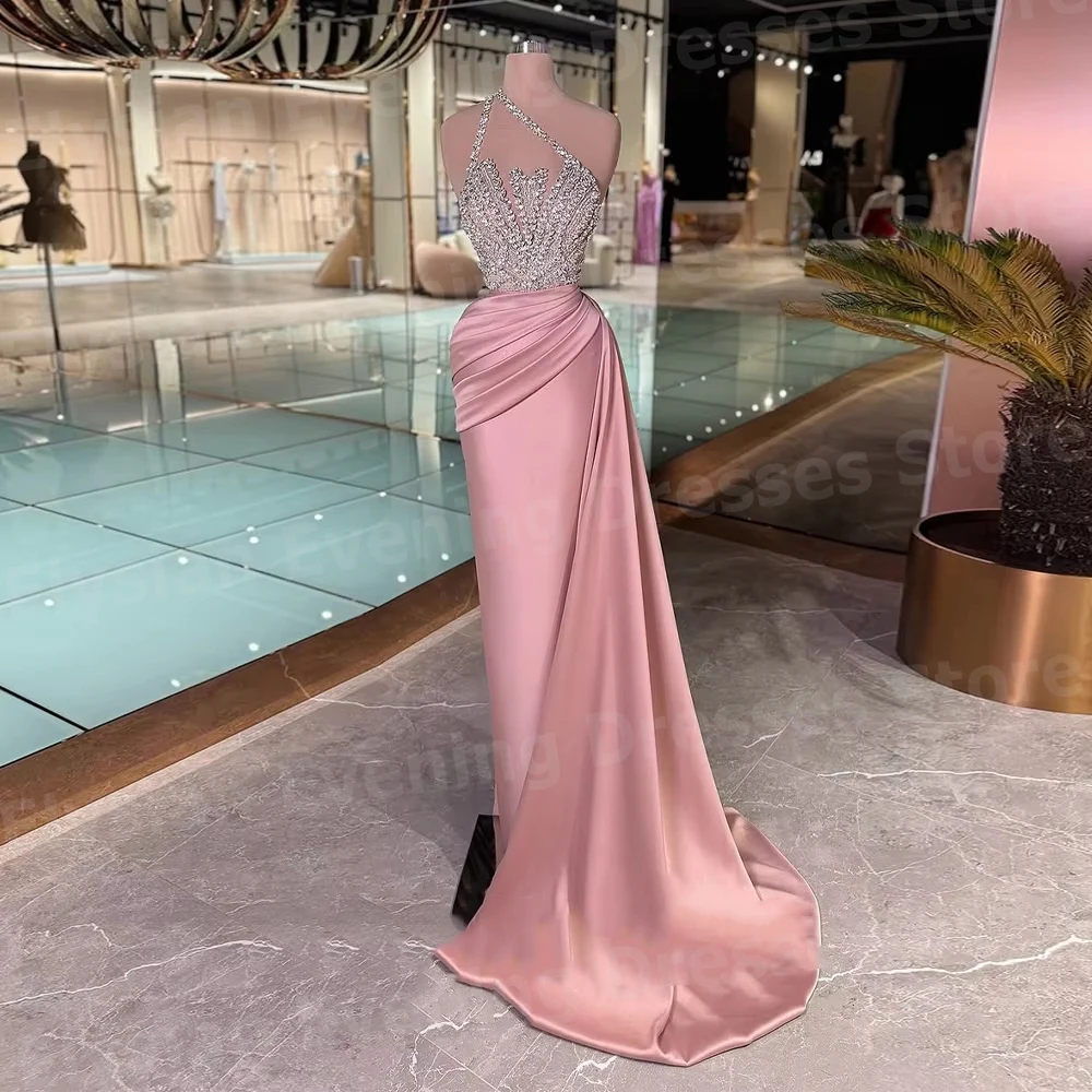 Anmutige Damen-Abendkleider im Meerjungfrau-Stil mit einer Schulter, maßgeschneiderte Robe de Soirée, Ballkleider, mit Perlen besetzt, ärmellos, Vestidos Para Mujer