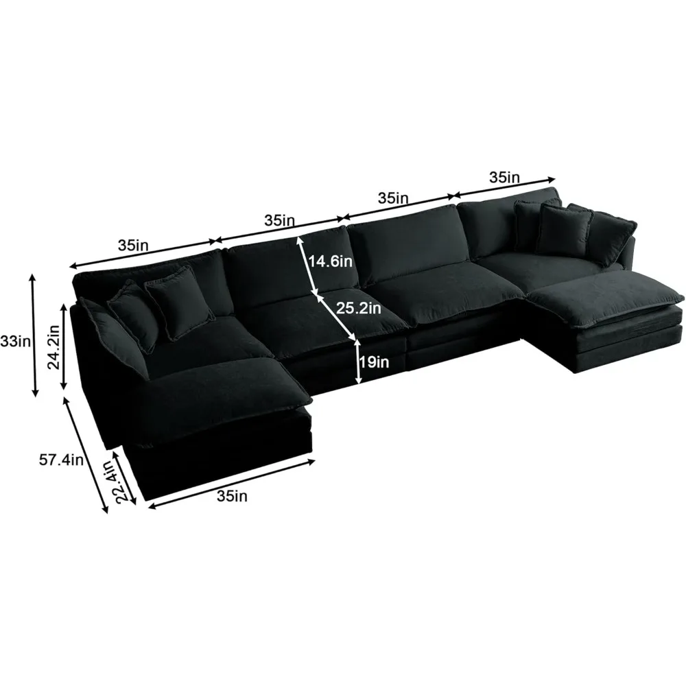 146“ Oversized Modular Sectional Sofa Cloud Couch for Living Room, Modern Chenille Large U Shaped Couch