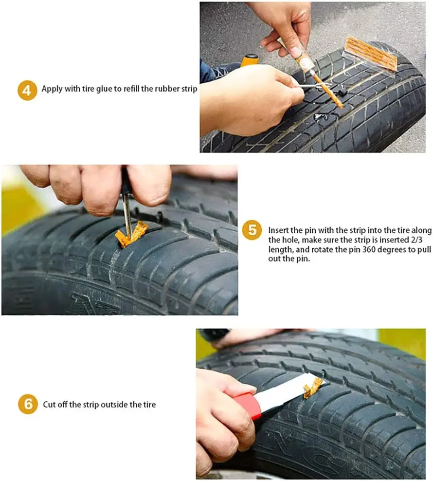 Car Tire Repair Tools Set with Glue Rubber Stripes for Tyre Puncture Car Motorcycle Tubeless Quick Repairing Kit Repair Tools