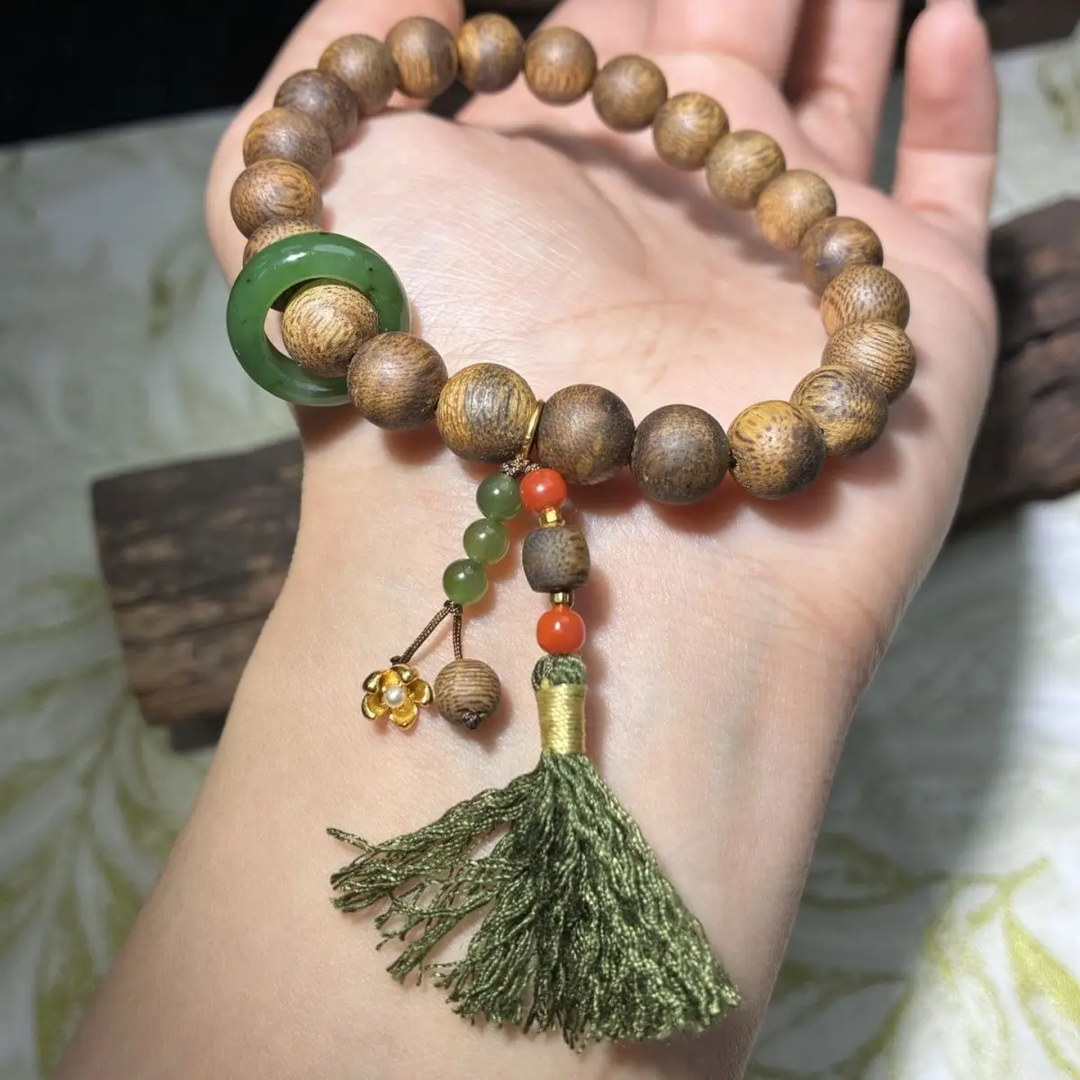 

Agarwood design jasper running ring bracelet, sterling silver Nanhong accessories new Chinese style national style bracelet wome
