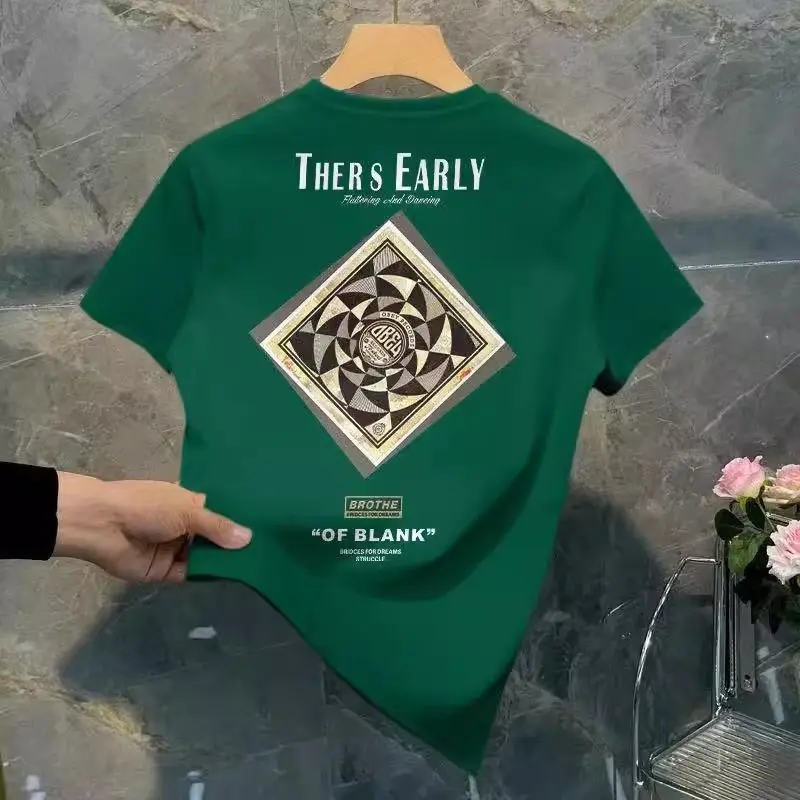 

Мужская летняя футболка большого размера с коротким рукавом и графическим принтом, брендовая свободная корейская модная хлопковая футболка, мужские повседневные уличные топы