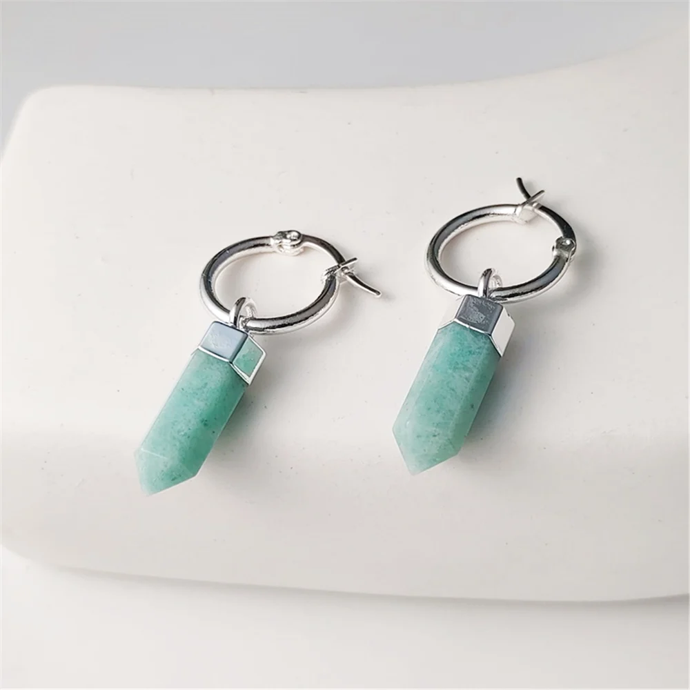 FUWO 1 Pair Natural Crystal Point Earrings,silver Plated Handmade Faceted Semi-precious Stone For Women Gift ER125Y