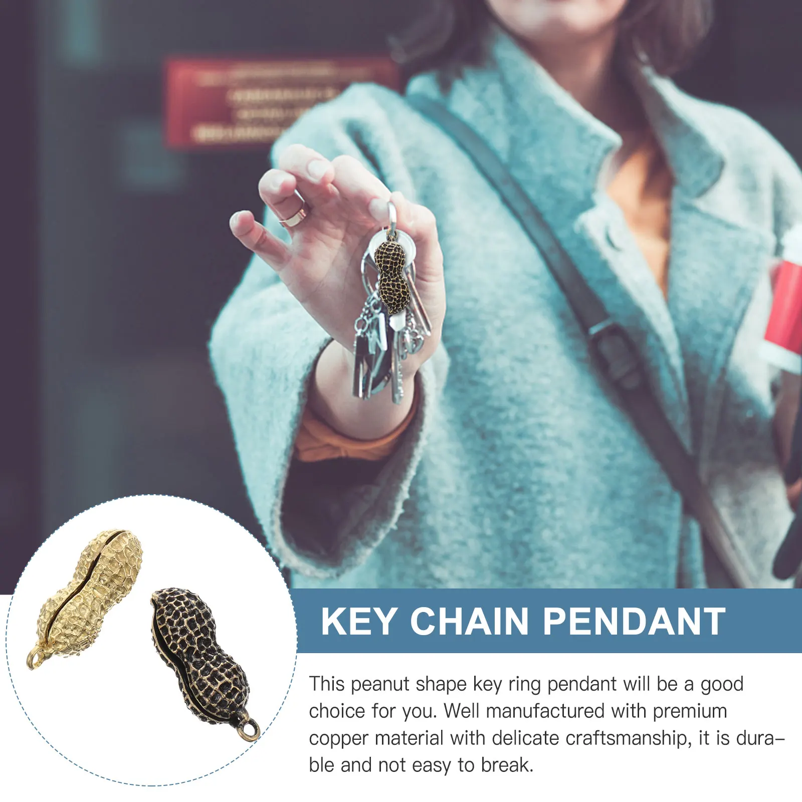 

2 шт., медный брелок в форме арахиса, кулон, креативный модный брелок, подвесной орнамент, декоративный металлический брелок для ключей