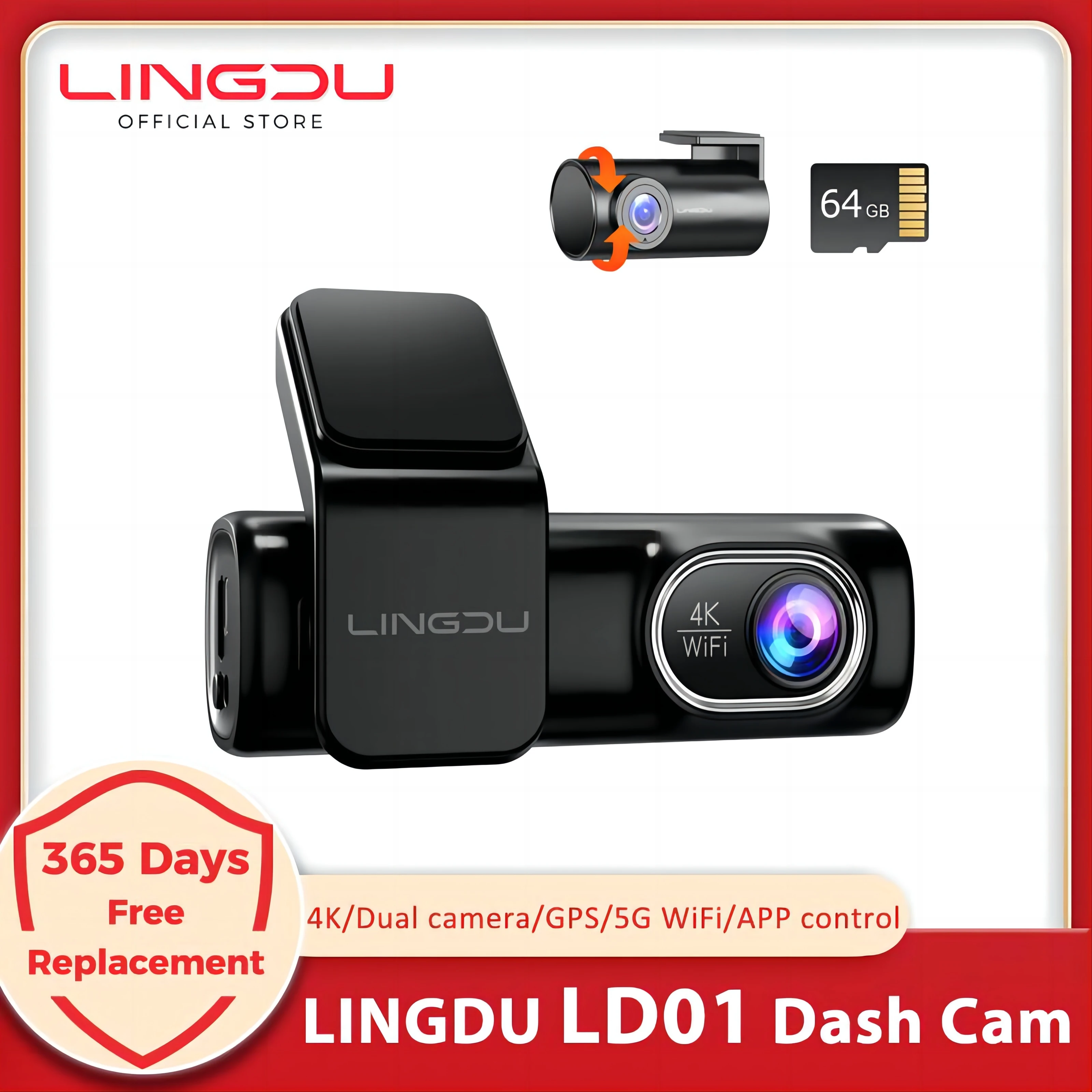 LINGDU 4K DVR видеорегистратор LD01, двойная видеокамера, передняя и задняя камеры для автомобиля, GPS, автомобильный видеорегистратор, устройство управления Wi-Fi через приложение