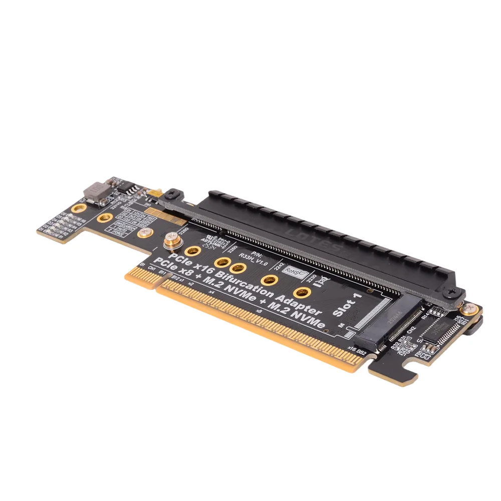 ADT-Link 256Gbps+128Gbps+128Gbps PCIe 5.0 x16 ke x8x4x4 Kartu Pembagi Setengah Tinggi ke Tinggi Penuh Ekspansi SSD NVMe Mendukung Gen5