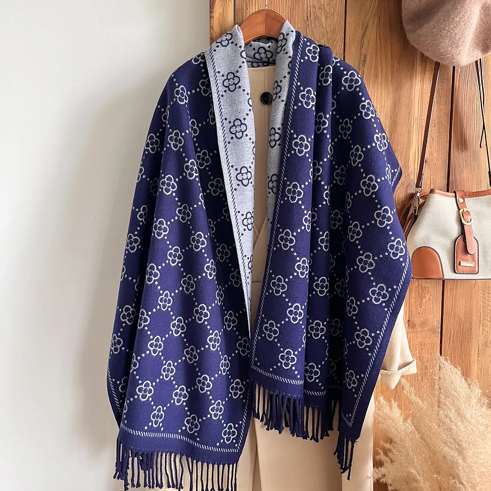 Xale de borla com sensação de inverno de alta qualidade, camada externa versátil e simples, cachecol quente de imitação de caxemira jacquard