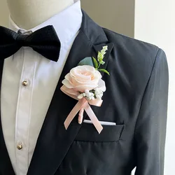 Boyfriend Boutonniere Prom Wedding Accessories Wrist Corsage Bracelet for Women Marriage Men Buttonhole Flowers Artificial Roses
