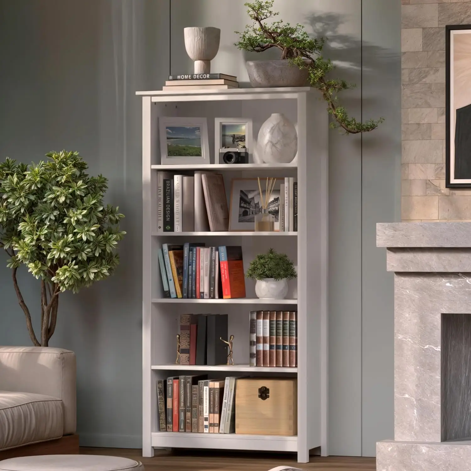 

Книжный шкаф из массива сосны – высокий книжный стеллаж с 4 регулируемыми полками для дома, офиса и детской комнаты