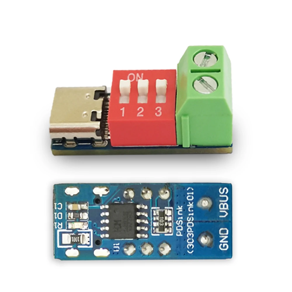 C타입 PD QC 트리거 디코이 보드, 5V-20V DC 조정 가능한 전압 전원 모듈, 다이얼 스위치, 전압 조정 고속 충전 모듈
